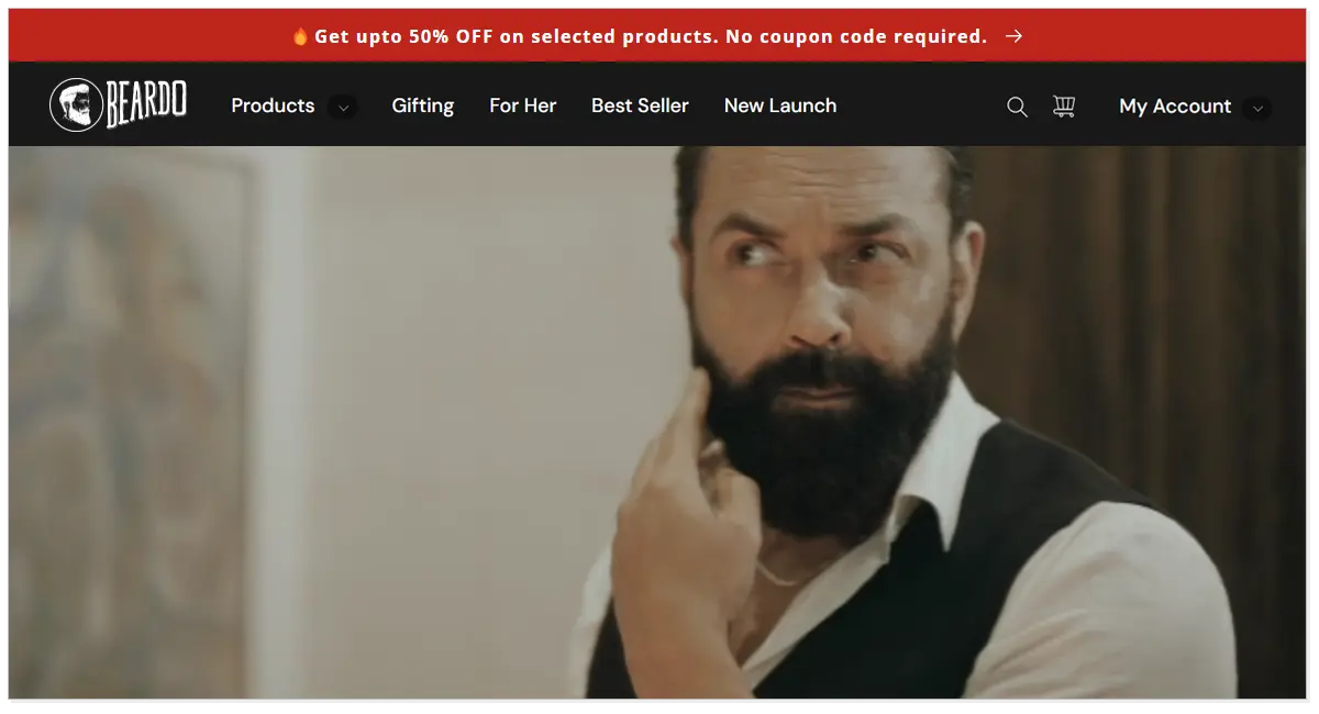 Beardo home page with Bobby Deol showing his beards.