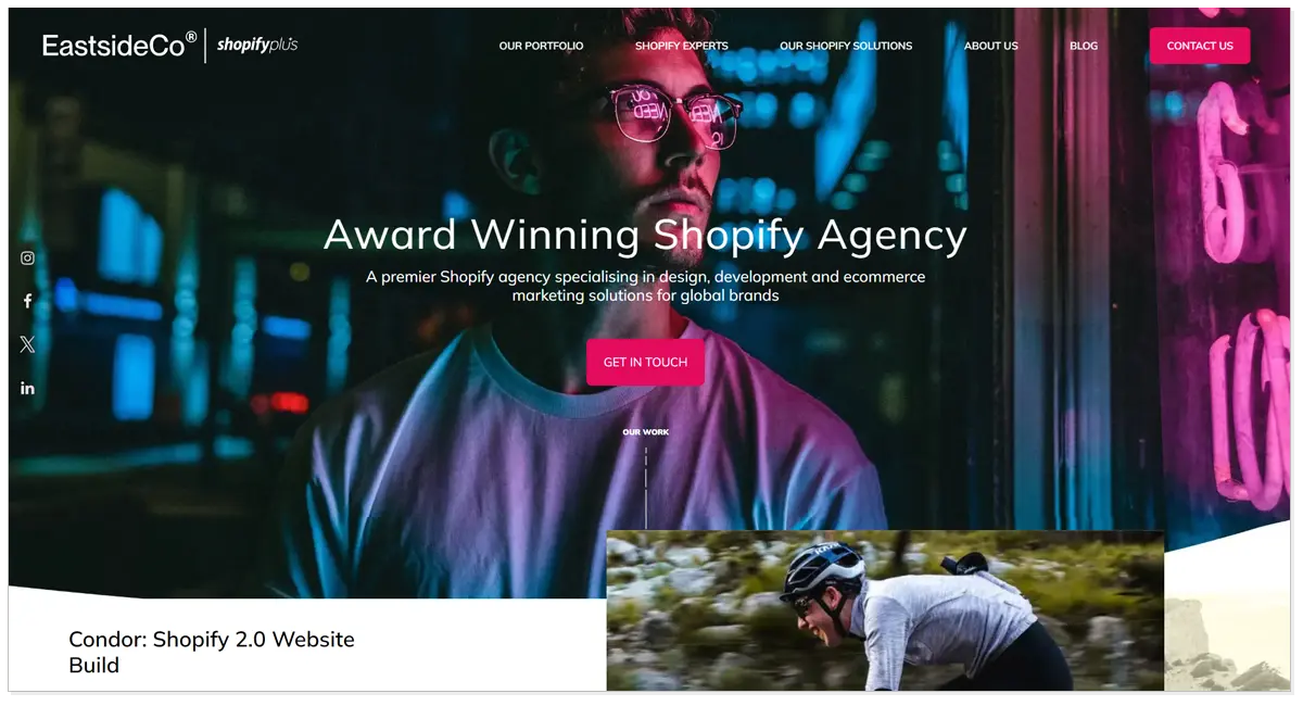 Eastside Co home page with a picture of man and another picture of a man who is cycling.