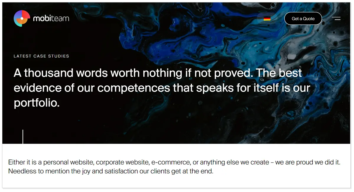 Mobiteam home page with a buttom Get a quote.