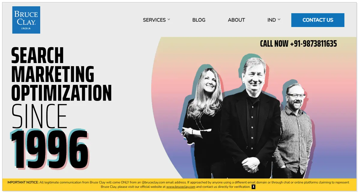 Bruce Clay Middle East home page with the picture of CEO and other Leaders.
