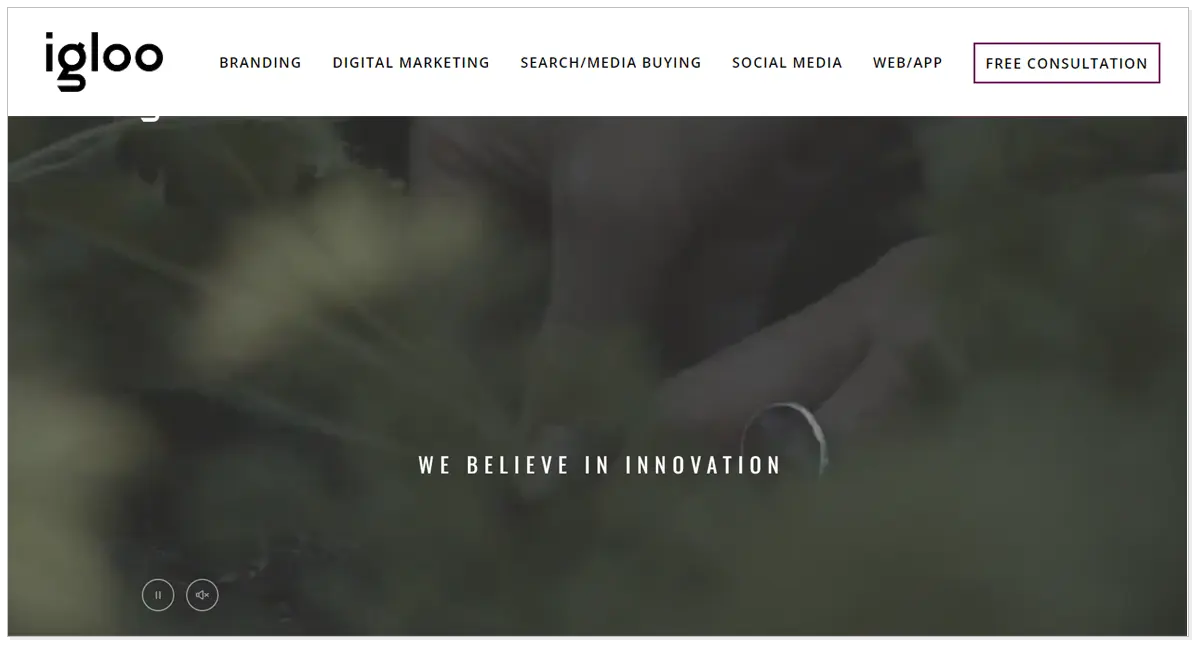 Igloo home page with a message WE BELIEVE IN INNOVATION.