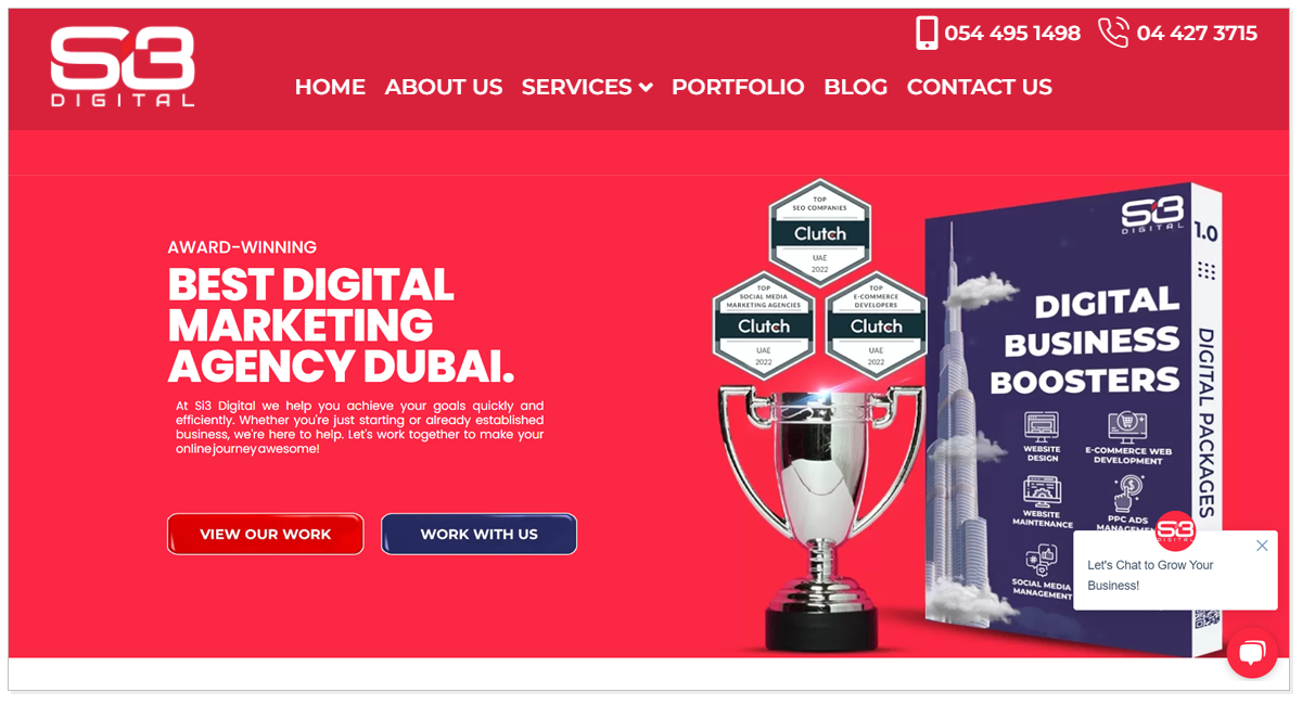 Si3 Digital home page with the VIEW OUR WORK and WORK WITH US button.