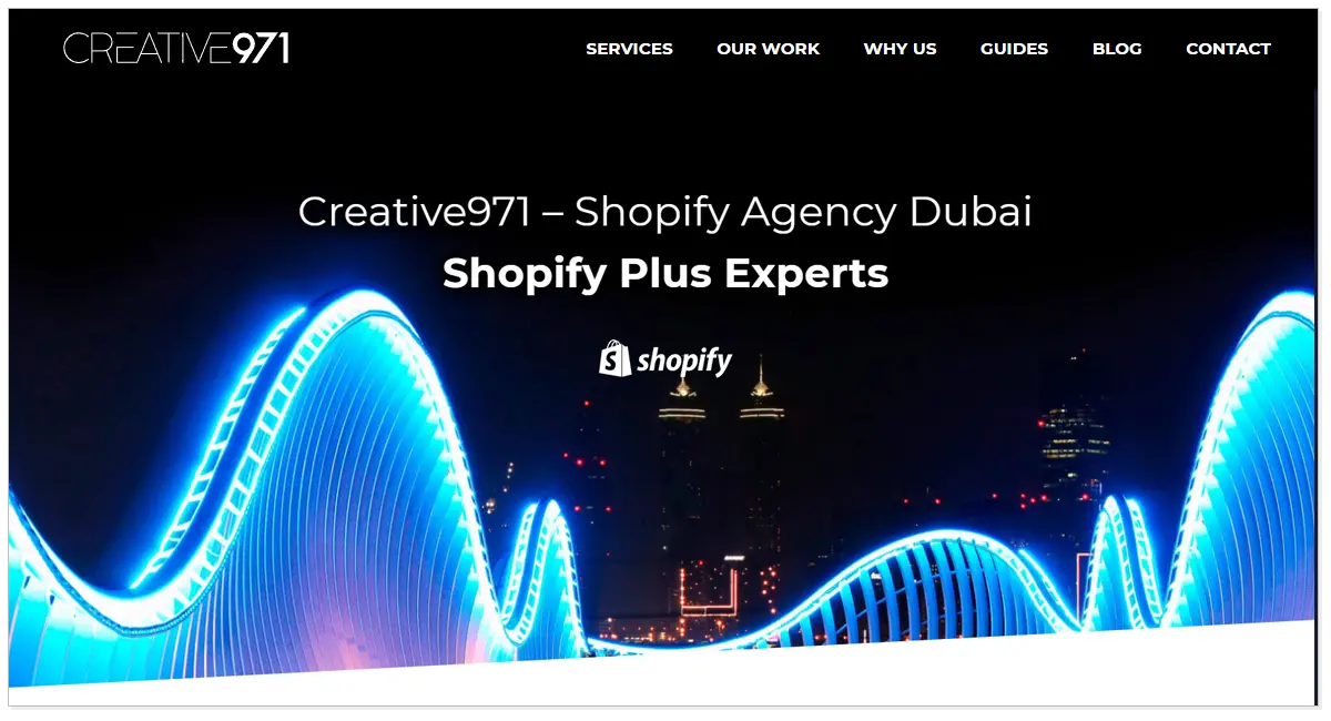 Creative971 home page image showcasing as the Shopify Agency Dubai.