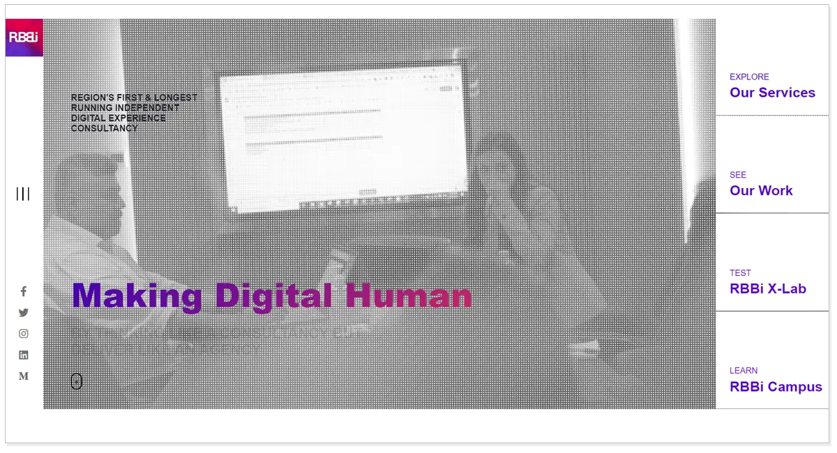 Home Page of Red Blue Blur Ideas with a transparent picture of a man and a lady attending a meeting.