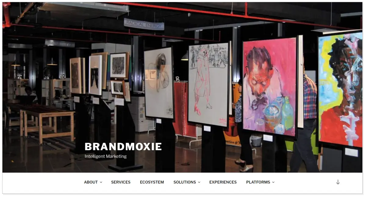 Home page of BrandMoxie with the picture of different paintings.