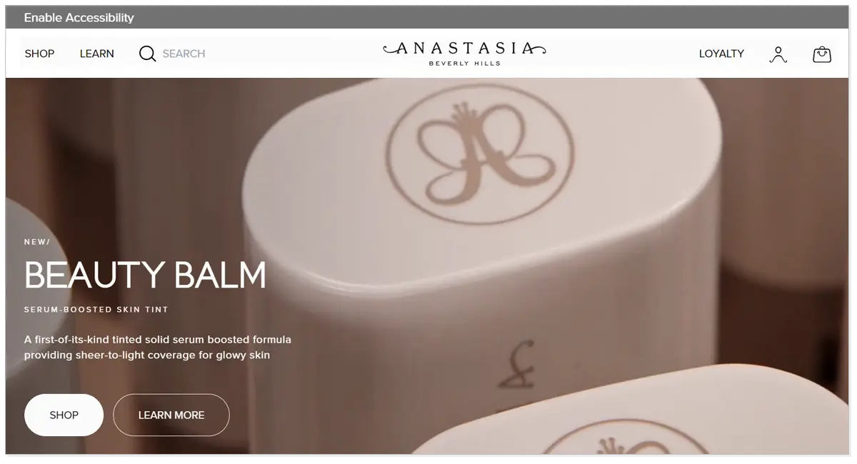 A screenshot of Anastasia Beverly Hills home page.
