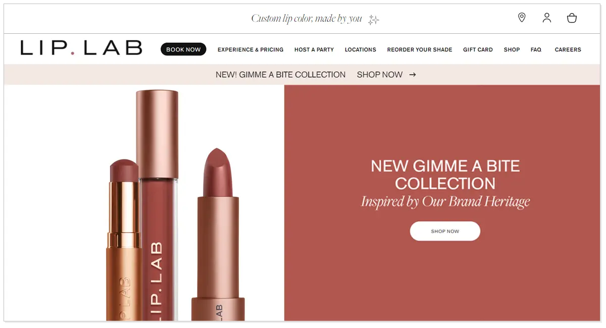 Lip.Lab home page picture with the Lip.Lab beauty Products and shop now button