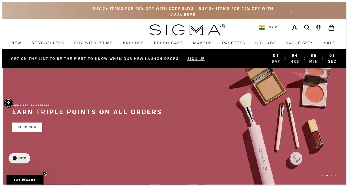 Home page of Sigma Beauty with the makeup product and makeup brush of Sigma Beauty.