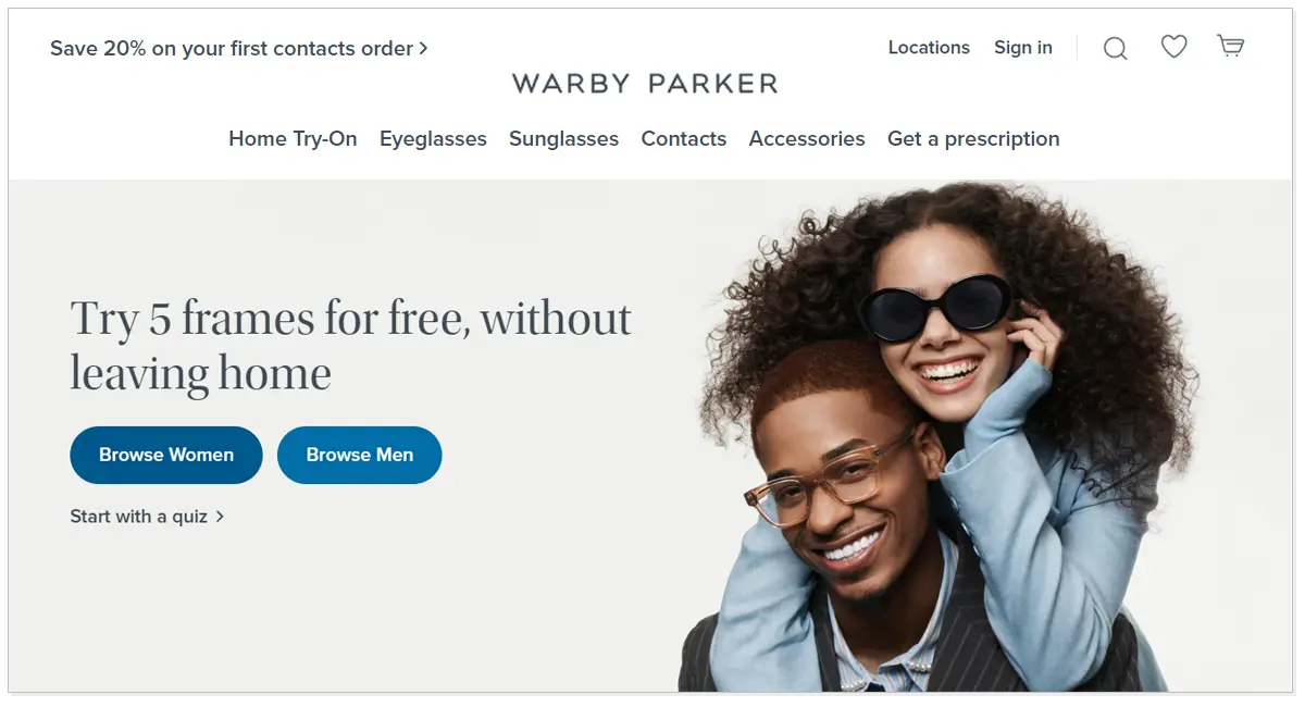 Warby Parker with the picture of a boy and a girl with eyeglasses.