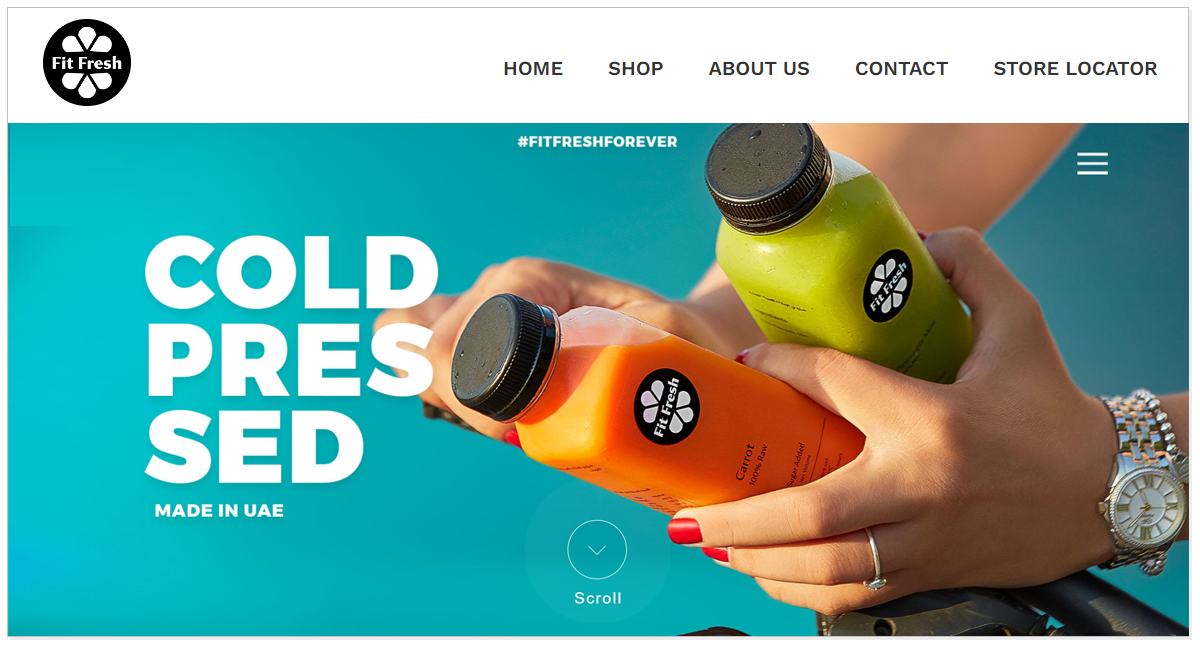 FitFresh home page with two bottles of FitFresh.