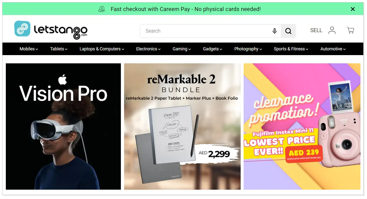Home page of LetsTango with picture of vision pro wearing lady.