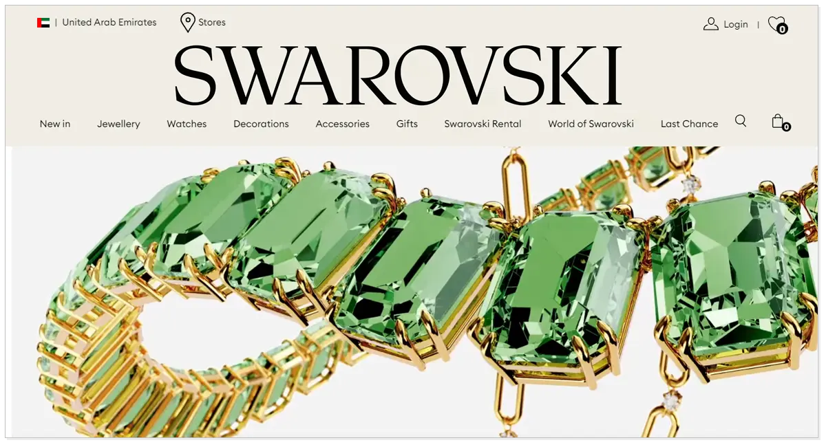 Swarovski home page picture with the image of a germs bracelet.
