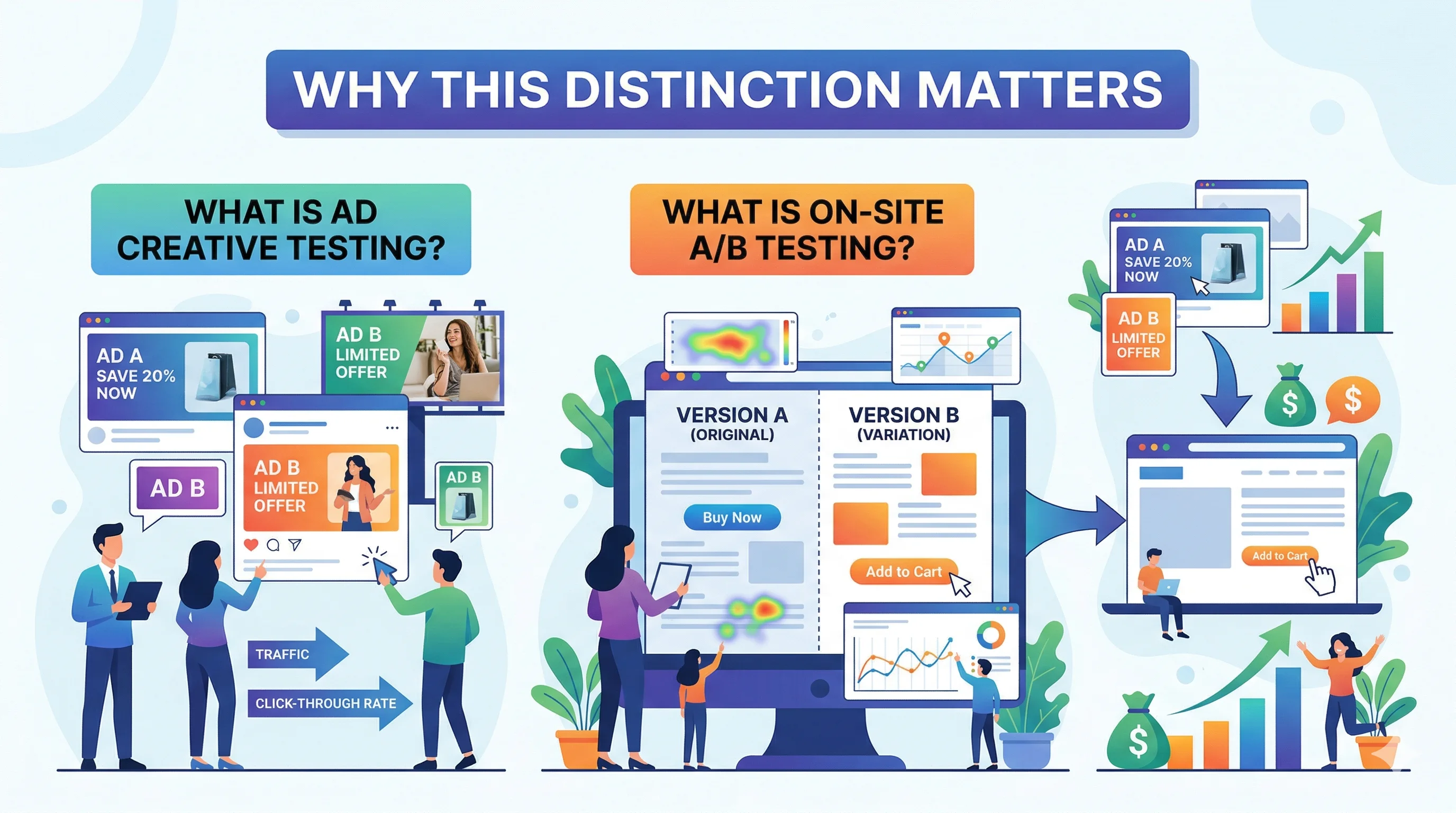 Ad Creative Testing vs On-Site A/B Testing