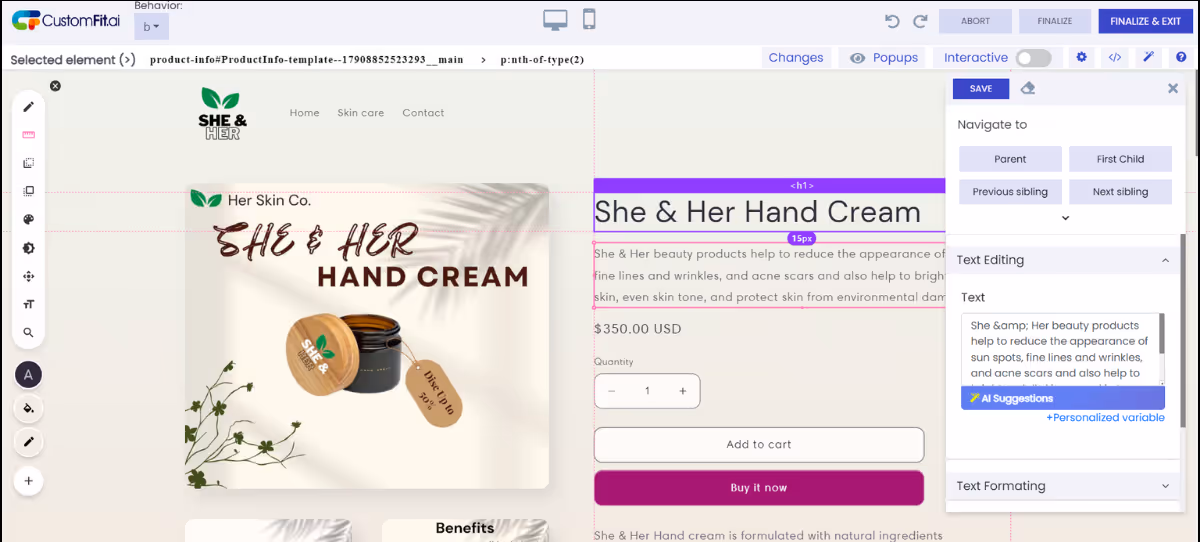 no code editor customfit.ai